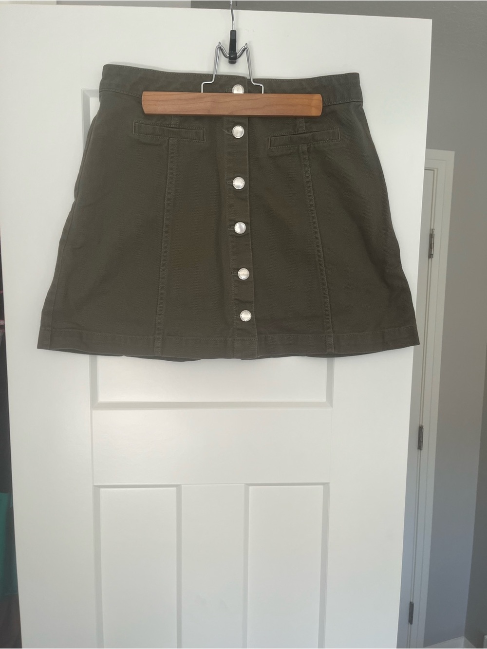 Button-Front Olive Green Mini Skirt